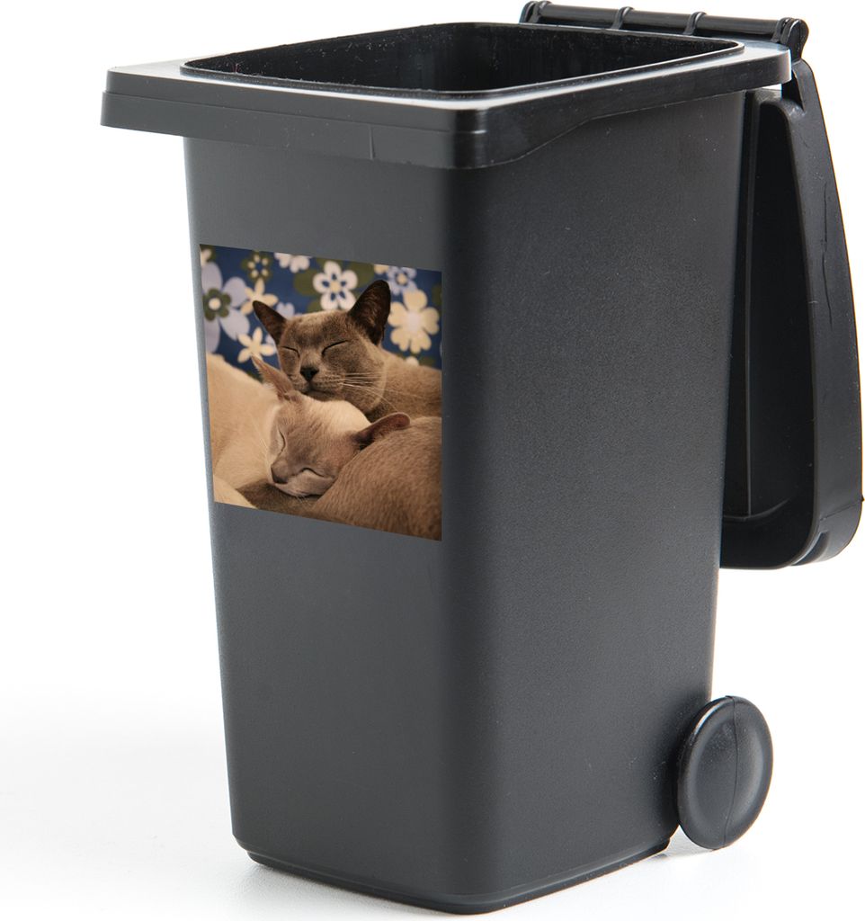 MuchoWow Mülltonnenaufkleber Zwei verschmuste burmesische Katzen 40x40 cm - Abfall-Aufkleber - Container - für Abfallcontainer