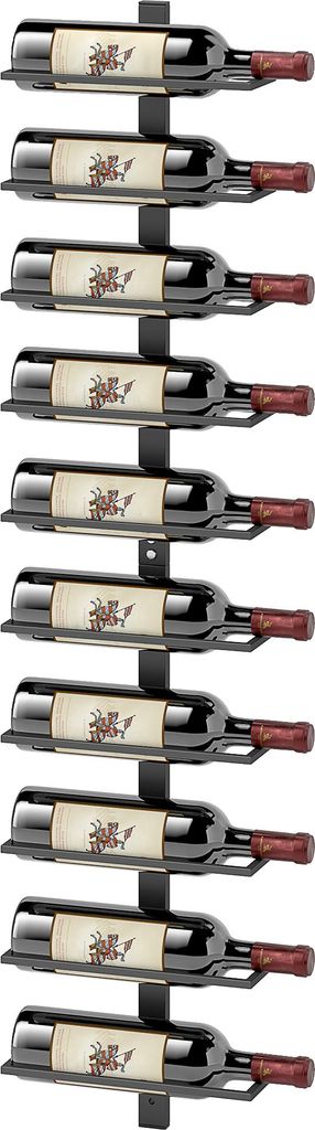 Weinregal, Wandregal für 10 Flaschen Wein, 10 Ebenen, Metall, für Küche, Wohnzimmer, Hausbar, Schwarz