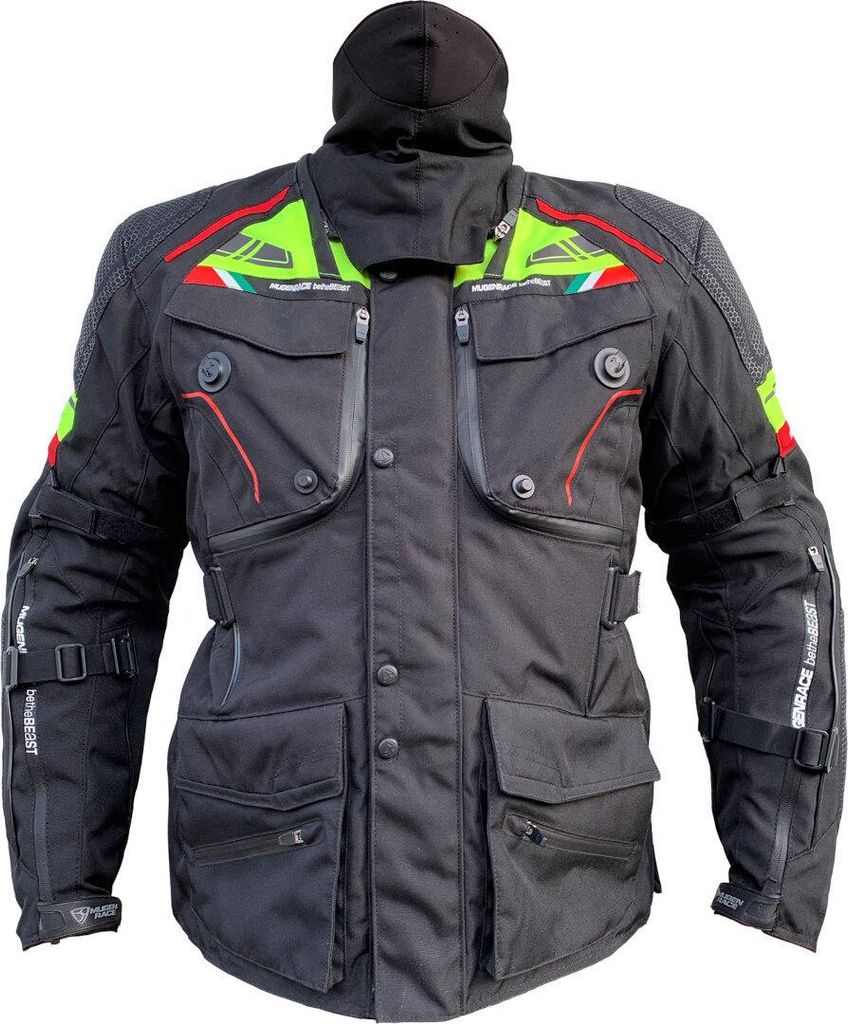 MUGENRACE Mars wasserdichte Motorrad Textiljacke, schwarz/neon, 3XL