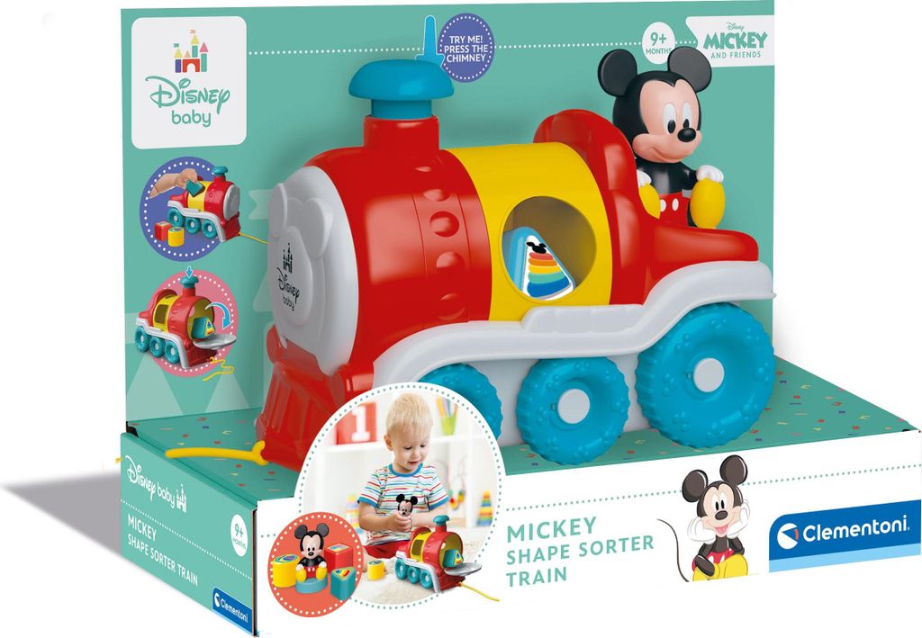 Clementoni Disney Baby Mickey Formensortier-Zug - Nachziehspielzeug mit Formen und Farben, Fördert Hand-Augen-Koordination, Ursache-Wirkung-Verst...
