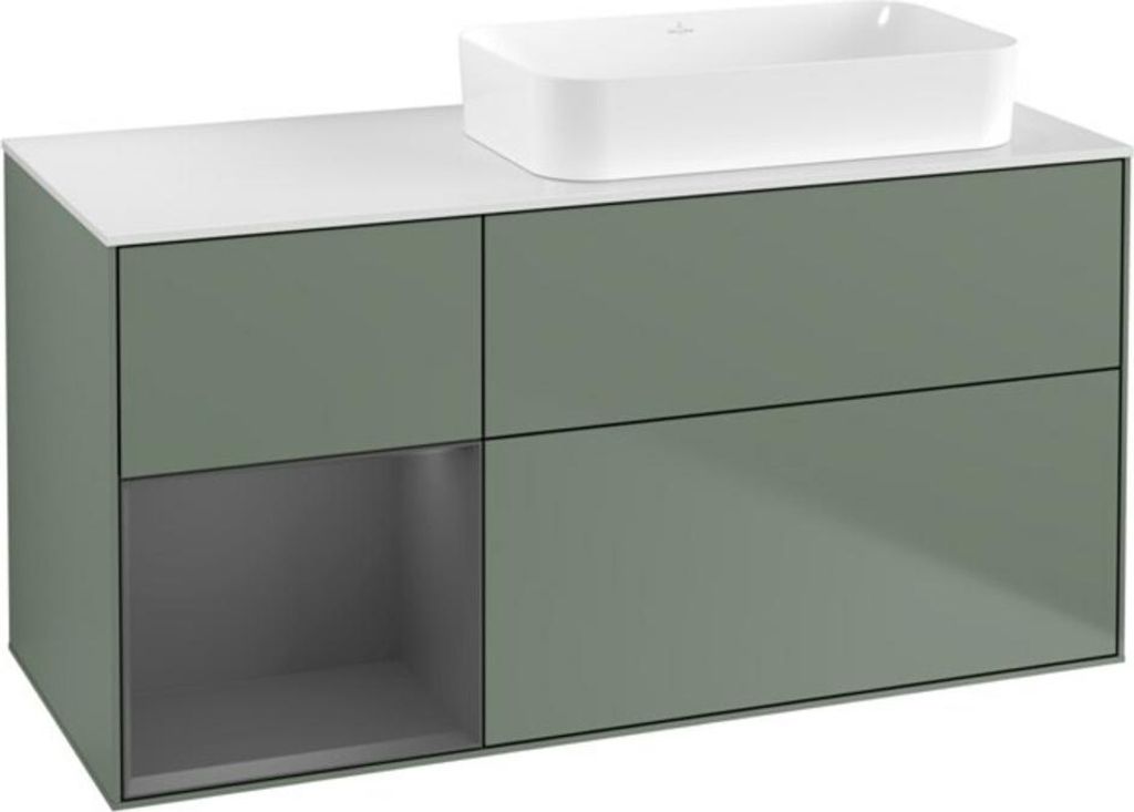 V&B Waschtischunterschrank Wandbeleuchtung Finion 120x60 cm, Reg li Anthrac. m, Oli. m Lac