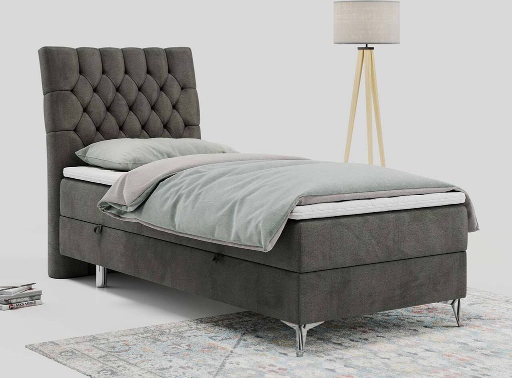 Boxspringbett, Gästebett, Kinderbett mit Bettkästen - MILEN - 90x200cm - links - Dunkelgrau - H3