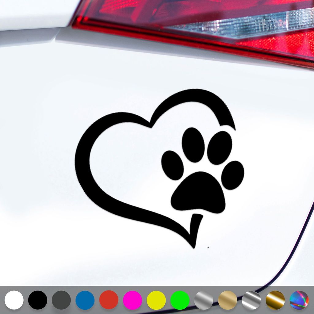 PantherPixel Pfote Aufkleber Herz Welpen Tatzen Katze Hundepfote Sticker Auto Geschenkidee Farbe Schwarz