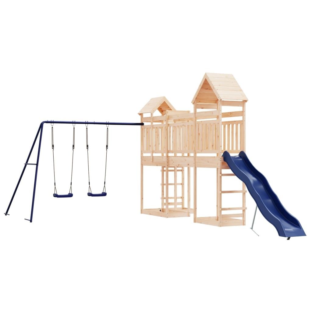 Spielturm mit Wellenrutsche, Doppelschaukel & 2 Sandkästen, Massivholz Kiefer unbehandelt, 362x545x264 cm, für Kinder 3-8 Jahre, Outdoor
