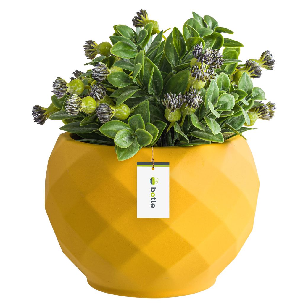 Runder Blumentopf aus Keramik Farbe Gelb Matt 13,5 cm H 12,5 cm-Moderne und stilvolle Dekoration, räumliche Pflanzenabdeckung