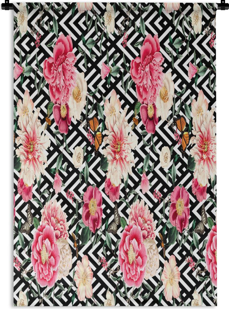MuchoWow Wandteppich Wandbehang Blumen - Schmetterling - Pastell 90x135 cm Tapisserie Dekoration Wandtuch - Baumwolle - Wandskulptur
