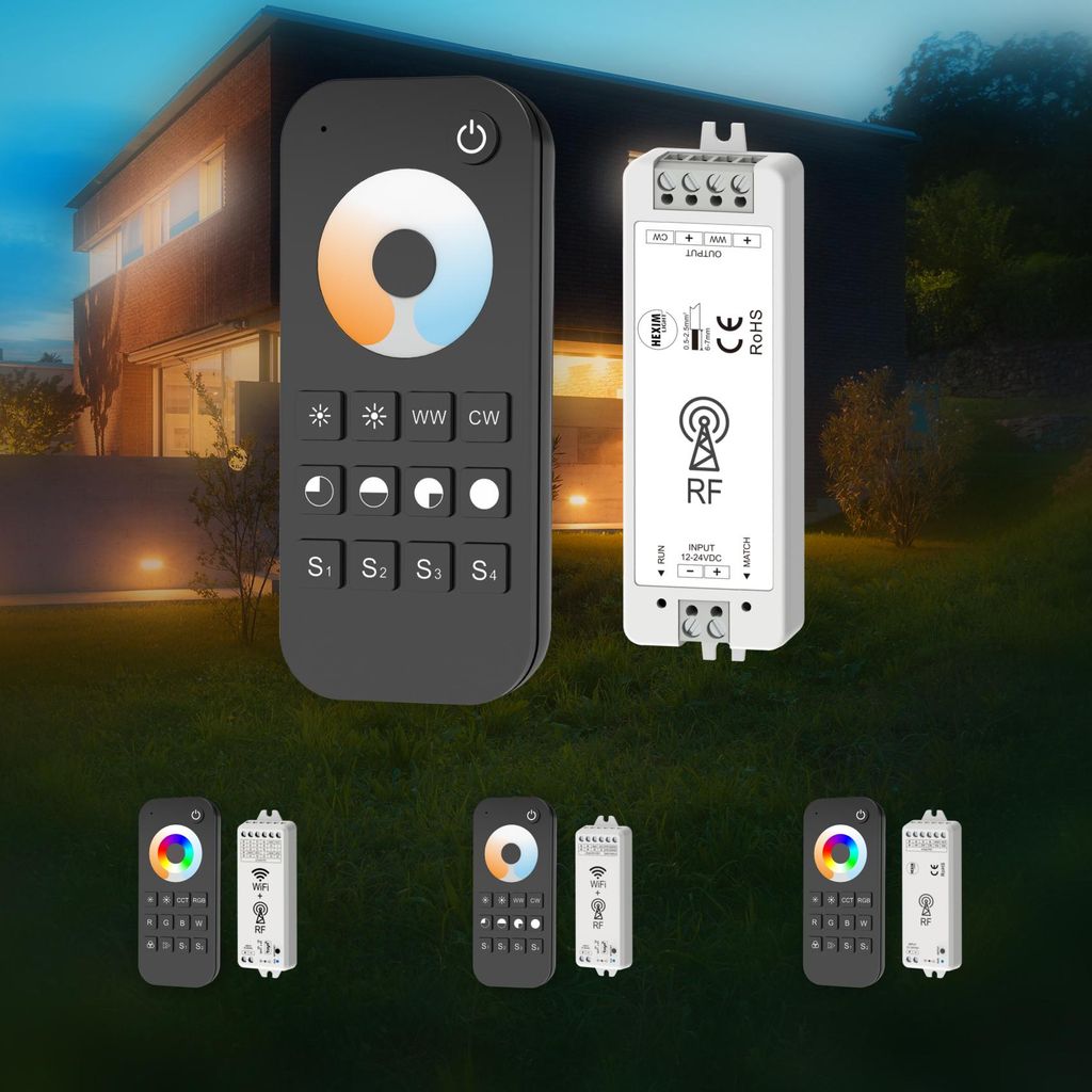 Hexim 12-36V LED Controller & Fernbedienung Set - Wi-FI & RF Steuerung LED Beleuchtung. RGB/W/CCT Alexa Smart Home & Phone kompatibel - Tuya App (V...