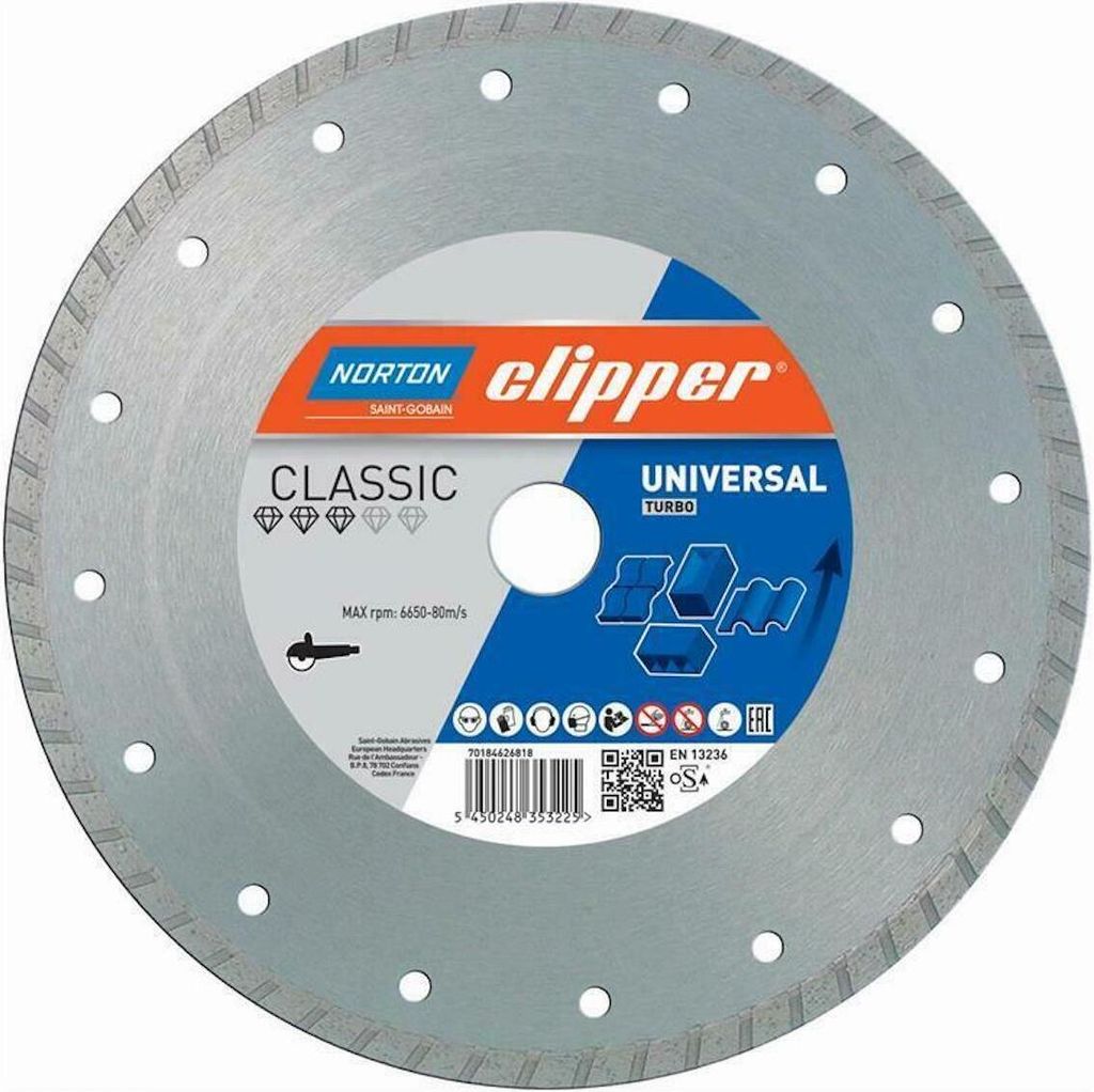 Norton Clipper Diamanttrennscheibe Classic Universal Turbo - 230x22,2 mm + Flansch