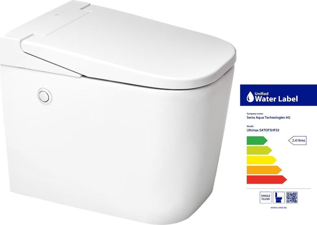 SAT Stand Kombi WC Toilette OptimFlush Spulrandlos mit integriertem Spülkasten und SoftClose WC-Sitz, weiß