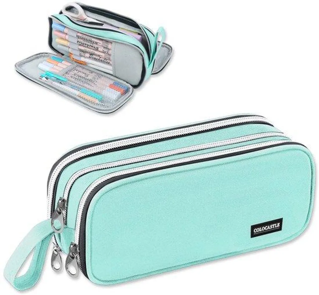 Étui de rangement vert pour bureau et école - Trousse à stylos complète