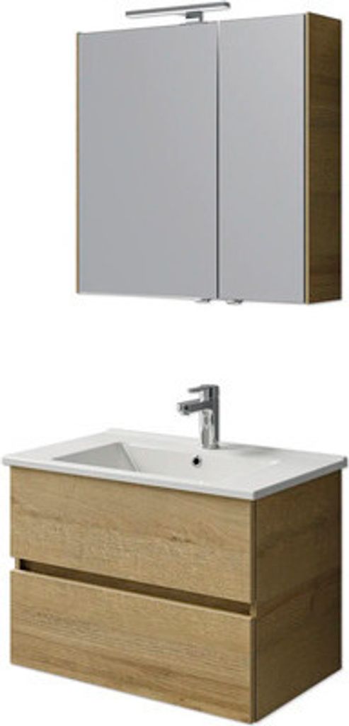 Badmöbel-Set Pelipal Cavallino BxHxT 75 x 200 x 45 cm Frontfarbe eiche riviera mit Keramik-Waschtisch weiß, Waschtischun