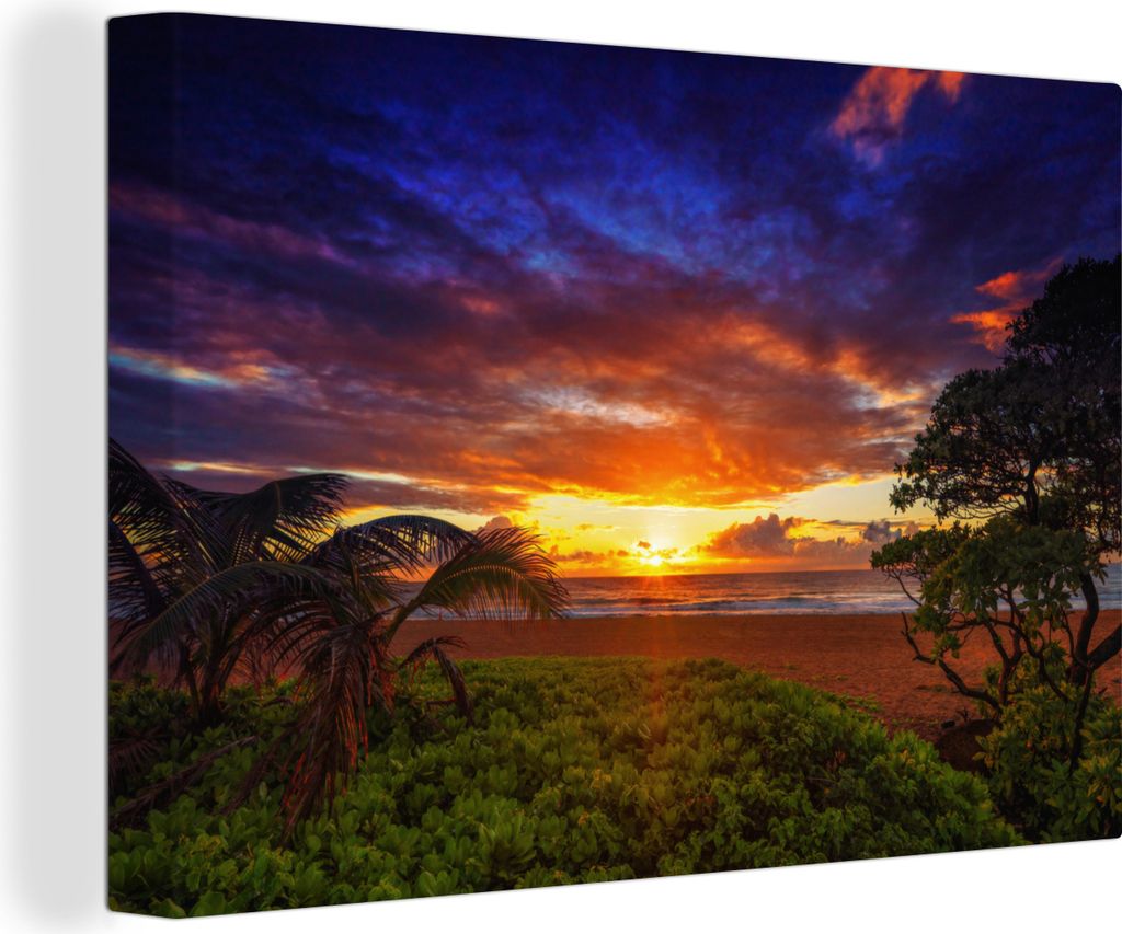OneMillionCanvasses - Leinwandbilder - 150x100 cm, Ein beeindruckender Sonnenuntergang auf Hawaii, Wandbilder Kunstdruck Wanddekoration