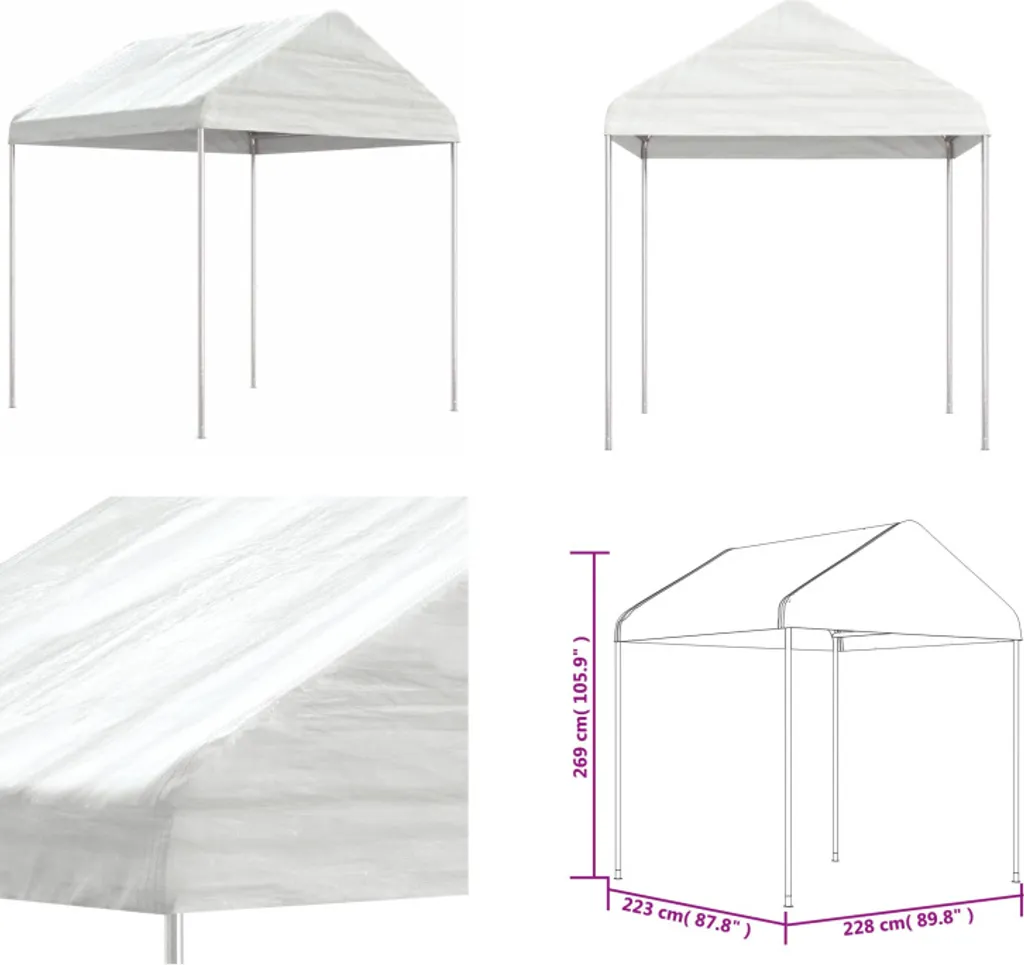 vidaXL Padiglione in PE Bianco 2,28m x 2,23m - Struttura in Acciaio Zincato