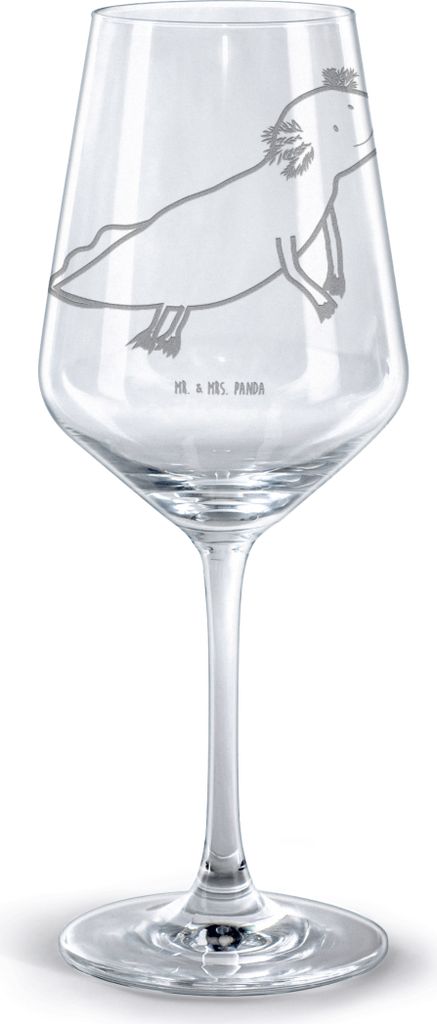 Mr. & Mrs. Panda weinglas graviert Axolotl Schwimmen - Transparent - Geschenk, wein glas, glücklich, Lurch, Rotwein, für, Froh, Kelch, Optimistisch