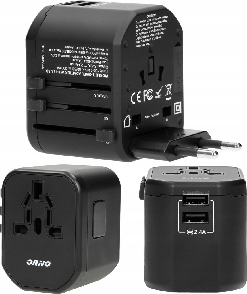 Virone | Reiseadapter - Universal 2×USB - Schwarz - Kompatibel in 200 Ländern - Ideal für Reisen