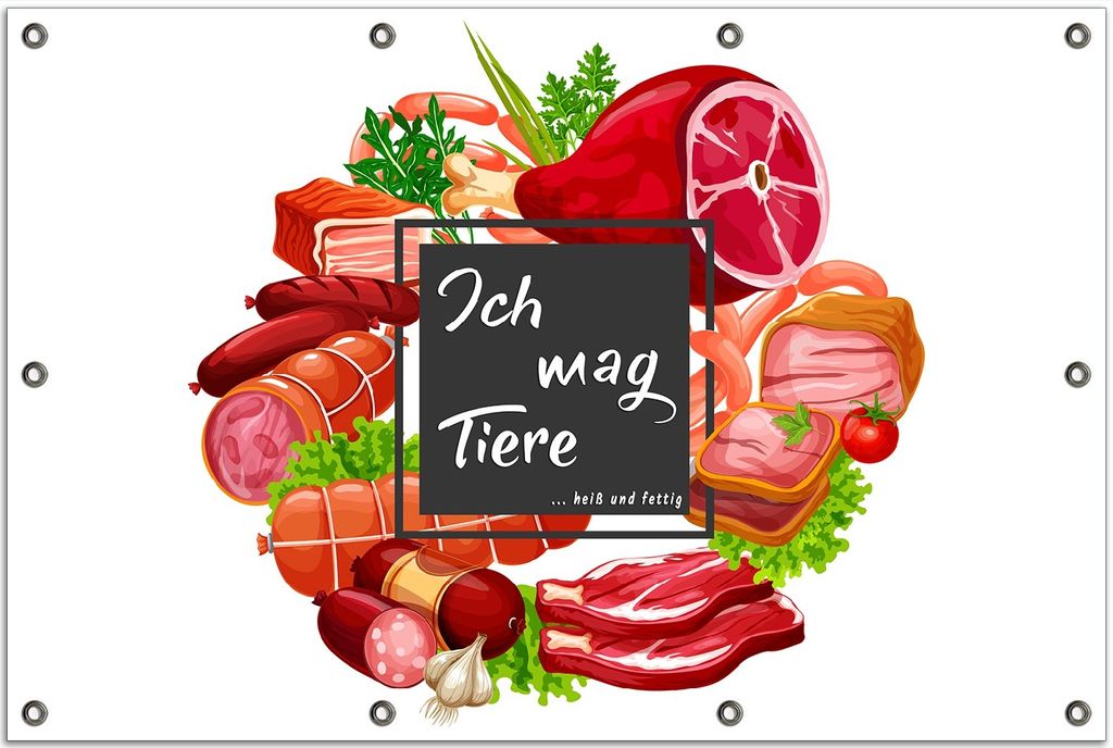 Wallario Outdoor-Poster für Garten oder Balkon, Motiv Ich mag Tiere - Fleisch, in ca. 80 x 120 cm