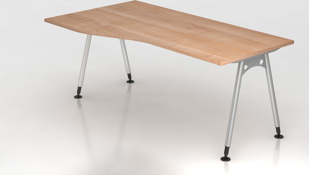 Schreibtisch Keijo | Nussbaum | BxT 180x100/80cm | Höhe 68-76cm | stufenlos höhenverstellbar | A-förmiges Rundrohrgestell Silber | Rechteckform