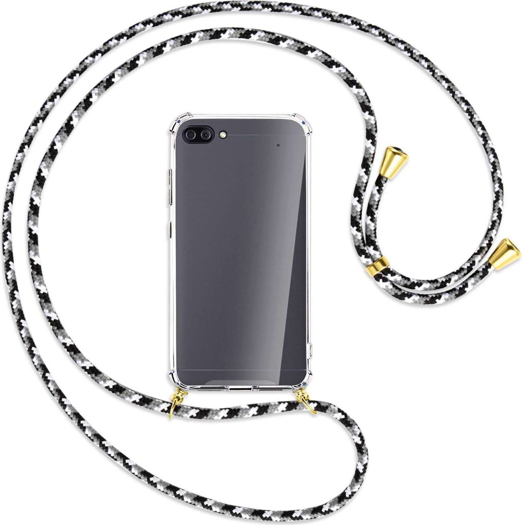 Handykette Backcover-Schutzhülle mit Band (Metall goldfarben) für Asus Zenfone 4 Max (Pro/Plus) - schwarz/grau/weiß