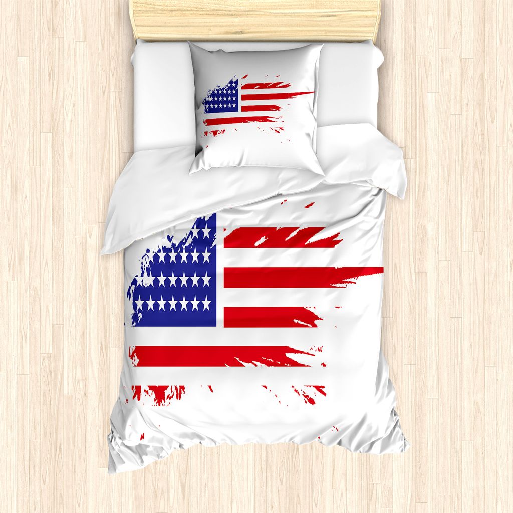 ABAKUHAUS amerikanisch Bettbezug Set für Einzelbetten, Schmutz-Flagge Freiheit Pflicht, Milbensicher Allergiker geeignet mit Kissenbezug, 135 cm x...
