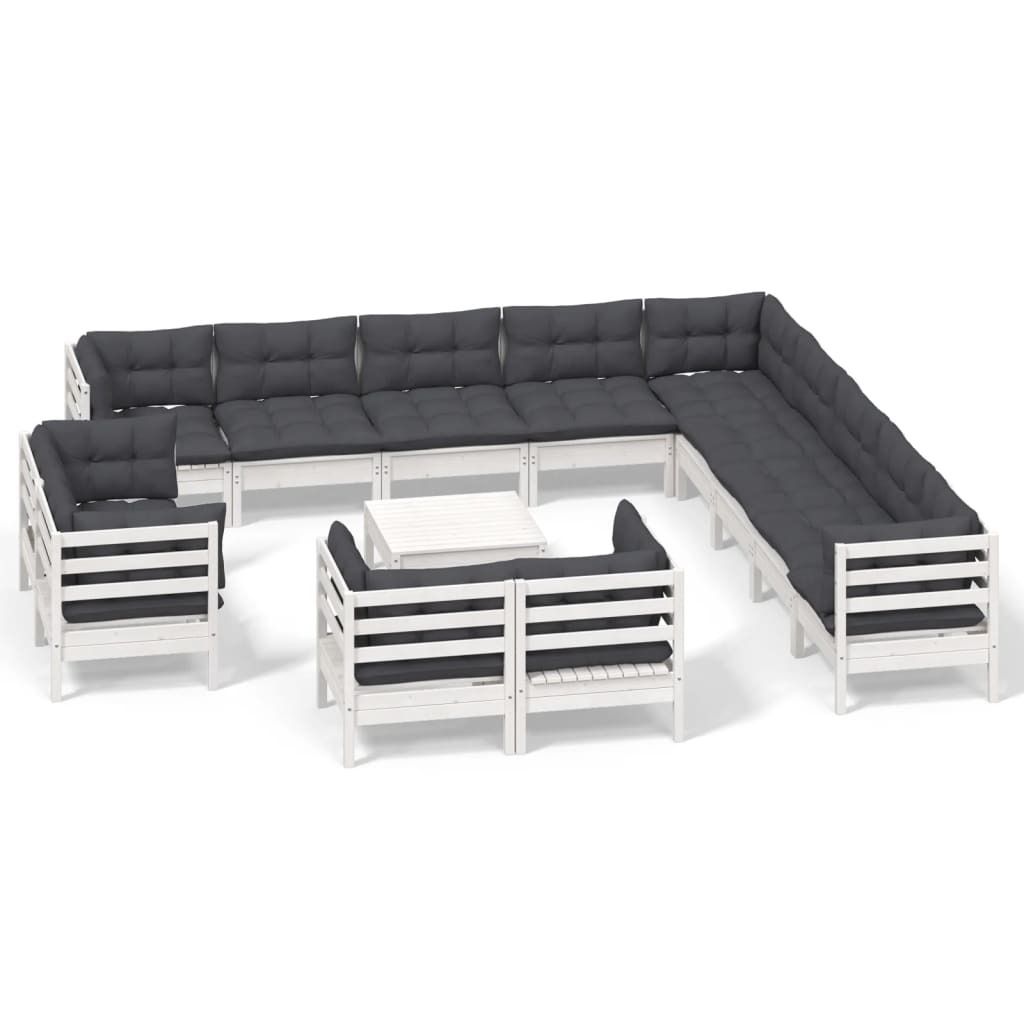 "WINTER SALE" 14-tlg. Garten-Lounge-Set/Garten-Essgruppe - Balkonmöbel Set - mit Kissen Weiß Massivholz Kiefer - Gartenmöbelset NEU9902427
