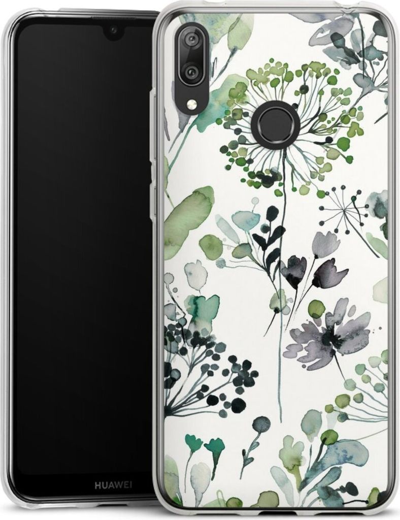DeinDesign Handyhülle für Huawei Y7 (2019) Silikon Hülle Case Smartphone Schutzhülle Blumen Wasserfarbe Eukalyptus