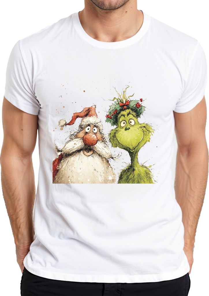 Grinch Weihnachtsmann lustig Weihnachten Geschenk grün Kranz Herren T-Shirt, Weiß, XL