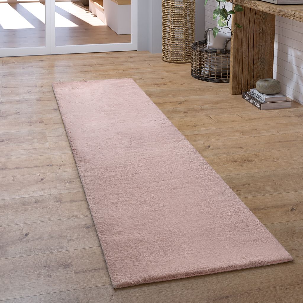 Hochflor Teppich Läufer Flur Schlafzimmer Shaggy Flauschig Kunstfell Einfarbig Grösse 80x300 cm