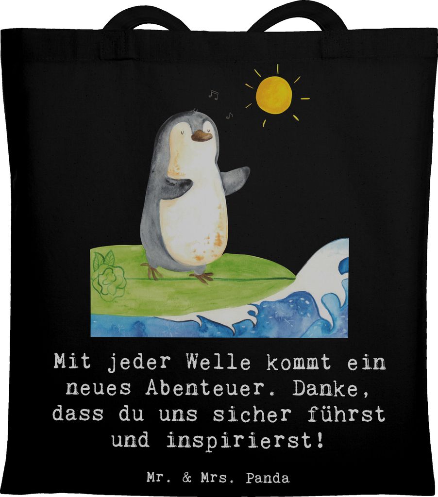 Mr. & Mrs. Panda Beutel Surfen Trainerin Abenteuer - Schwarz - Geschenk, Führung, Dankbarkeit, Shopping Tasche, Unterricht, Danksagung, Tote Bag, ...