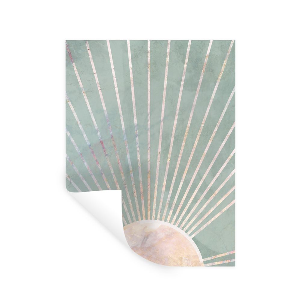 MuchoWow Wandtattoo Wandsticker Wandaufkleber Grün - Sonne - Gold - Luxus 30x40 cm Selbstklebend und Repositionierbar - Sticker - Dekorfolie