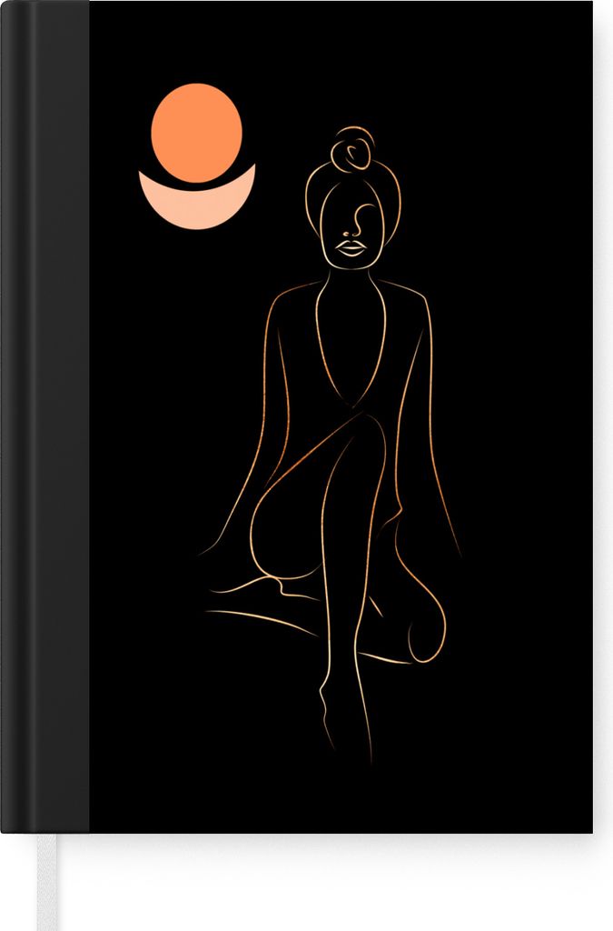 MuchoWow Notizbuch Tagebuch Haushaltsbuch Notebook A5 Frau - Gold - Schwarz - Strichzeichnung - Notizblock - Notizheft - Notebook - Schreibblock ...