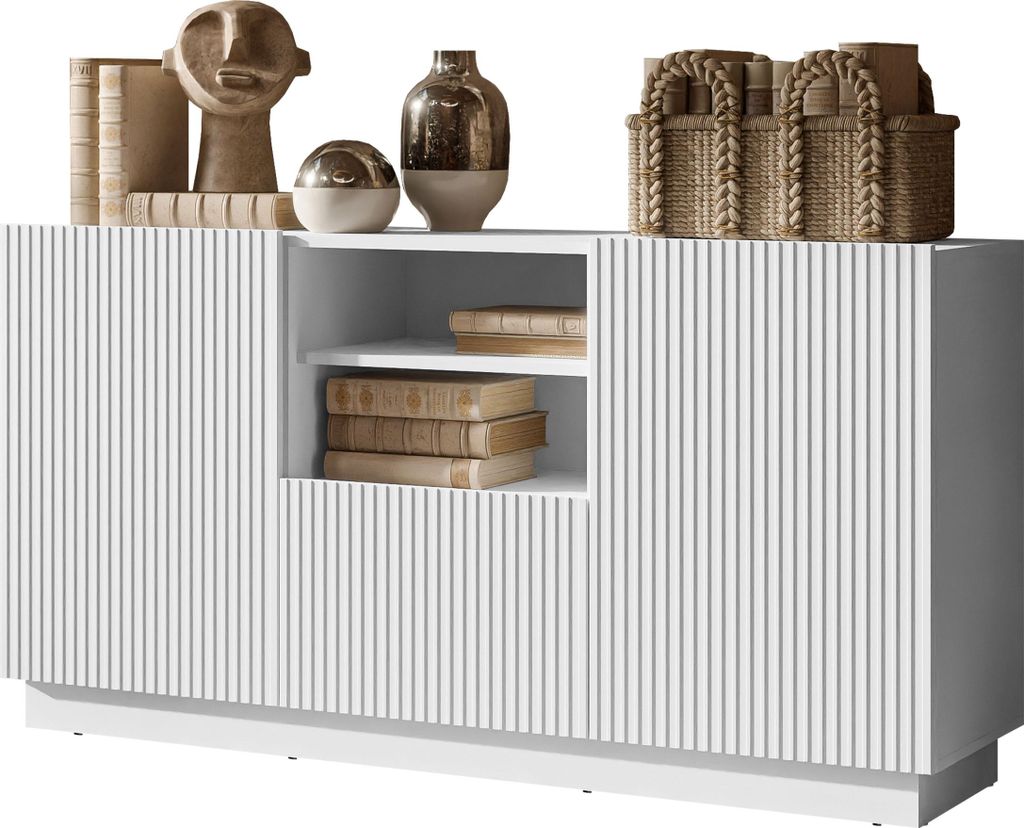 MIRJAN24 Sideboard Liverti 150 2D, Stilvoll Wohnzimmer, Sideboard mit zwei Drehtüren und eins Schubladen (Farbe: Weiß)