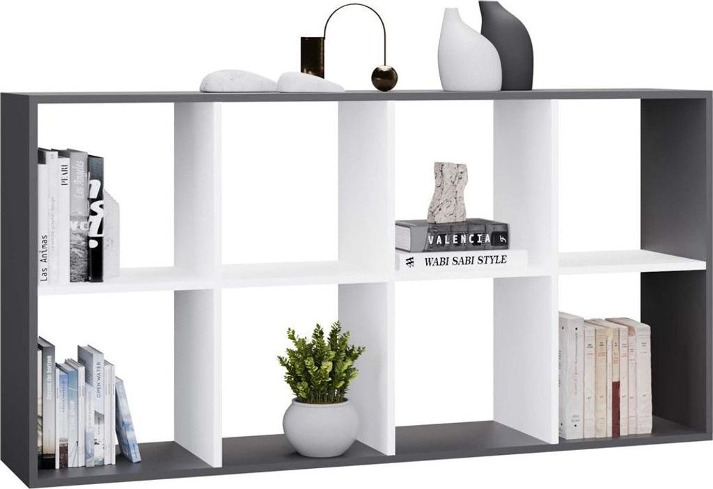 Fachregal MALAX 2x4 – 8 Fächer, modernes Design | Farbe: Anthrazit/Weiß | Größe: 147x75x30 cm