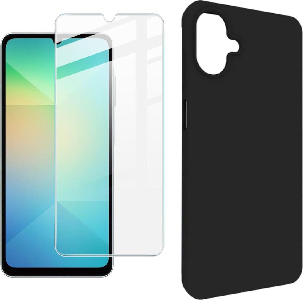 Für Samsung Galaxy A07 4G Silikon TPU Schutz Handy Hülle Schwarz + 9H Hart Glas