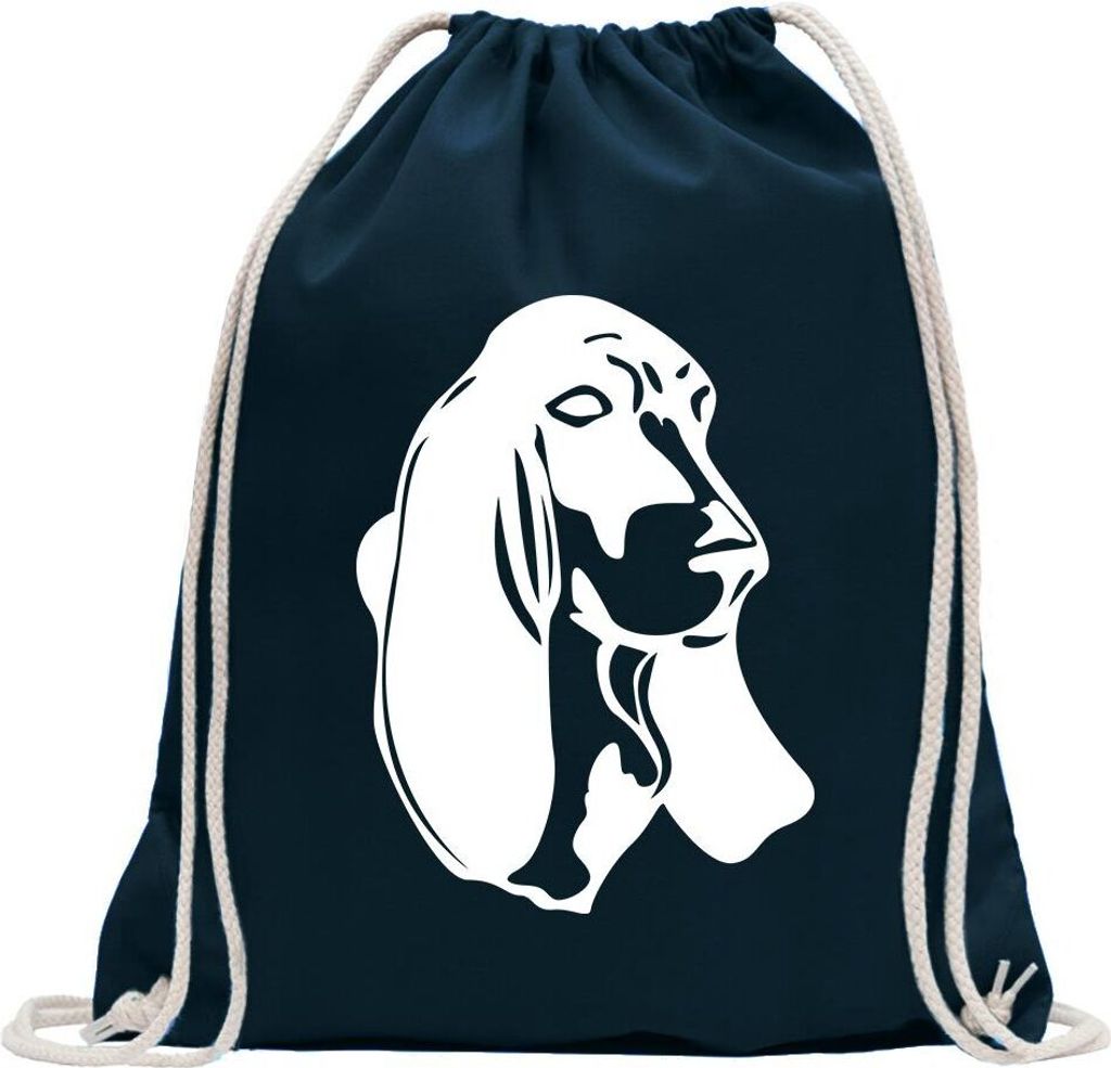 Kiwistar - Turnbeutel - dunkelblau - Basset Hound - Laufhund - Jagdhund - Fun Rucksack Sport Beutel Gymsack Baumwolle mit Ziehgurt