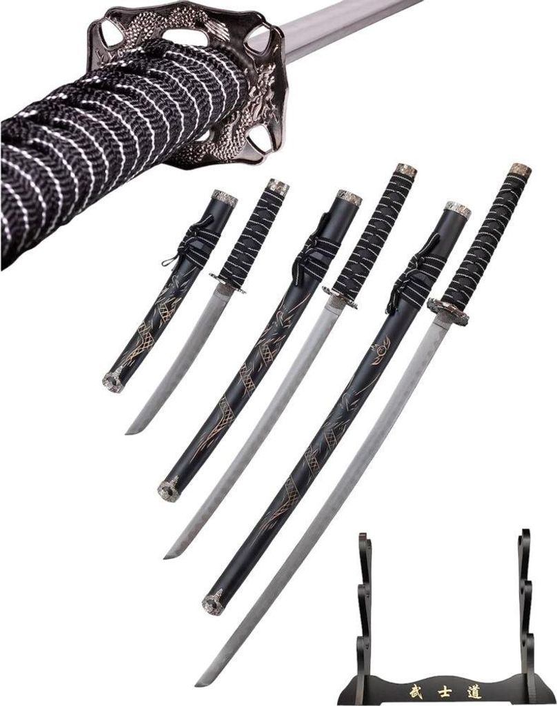 Zestaw czarny smok katana wakizashi tanto ze stojakiem - Zdjęcie produktu 