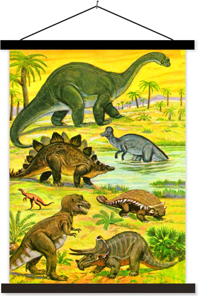 MuchoWow Textilposter Dinosaurier - Bleistift - Zeichnung - Kinder - Baby - Kinder 40x53 cm mit schwarzem Rahmen - Abbildung