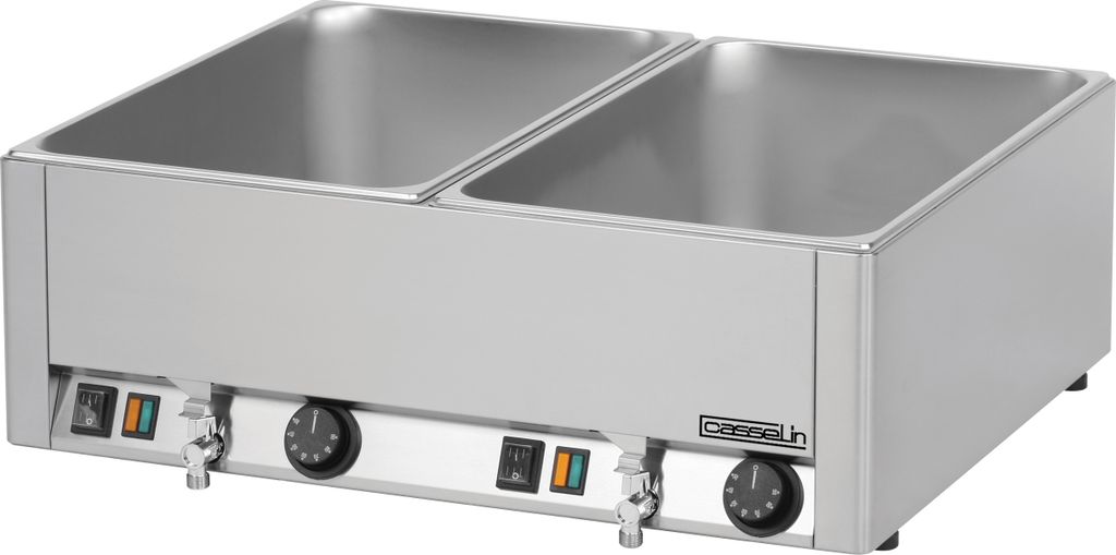 Casselin Doppel-Bain-Marie aus Edelstahl mit oder ohne Ablassventile 3000 Watt, Ausführung:mit Ablassventilen