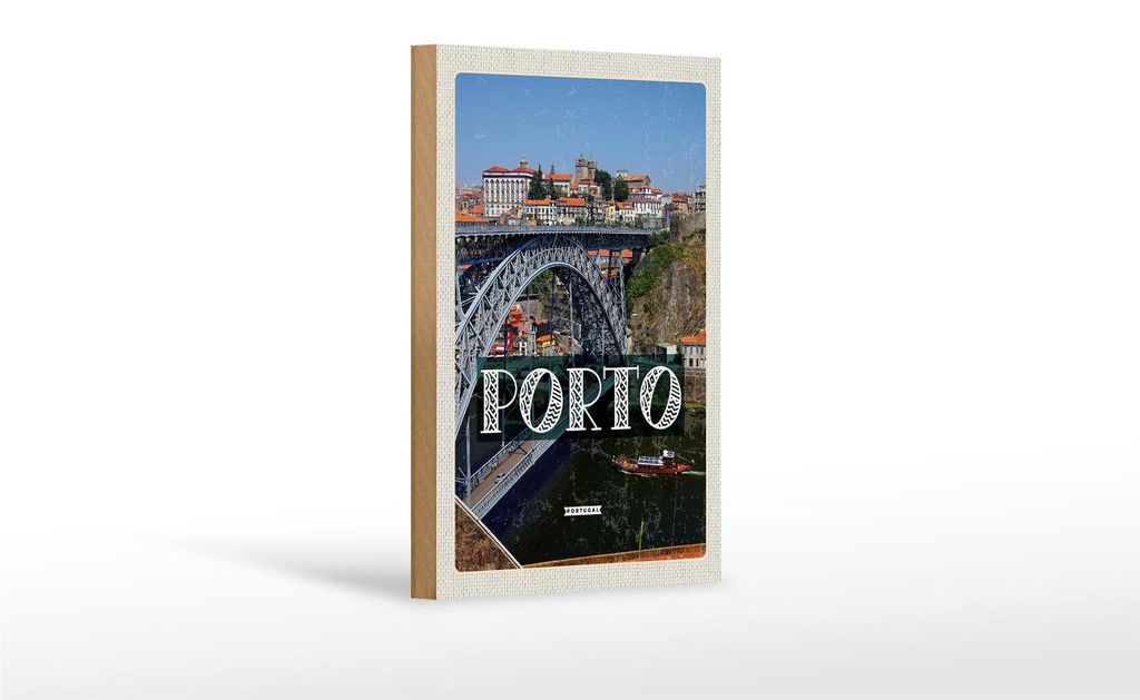 Holzschild Reise 12x18cm Porto Portugal Brücke Ponte Dom Produktbild 