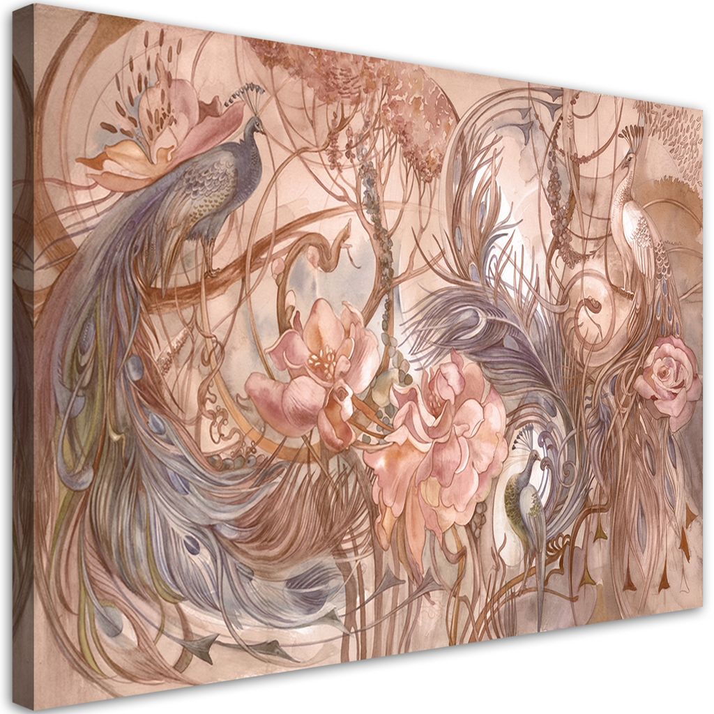 Leinwandbild magischer pfau 120x80 cm Feeby braun wandbild bereit zum aufhängen
