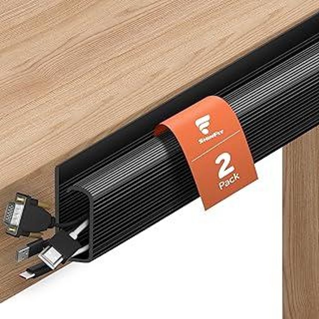 Kabelkanal Schreibtisch, 2 x 40 cm Kabelkanal Schwarz Selbstklebend, Kabelmanagement Unter Schreibtisch, J-Formiges Kabelmanagement Schwarz für La...