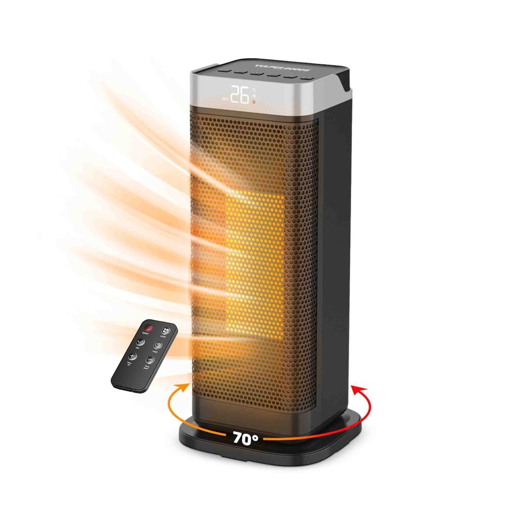 Vulpes Goods Keramik Heizlüfter, Keramische Heizung, 2000 Watt Heizung, 4 Stufen, Timer, Fernbedienung & Thermostat, Heizlüfter für drinnen, Sch...