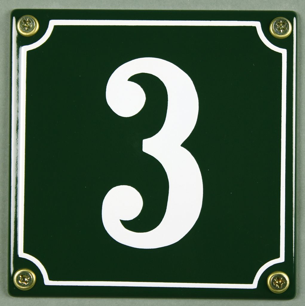 Hausnummernschild 3 grün 12x12 cm Schild Emaille Hausnummer Haus Nummer Zahl Ziffer