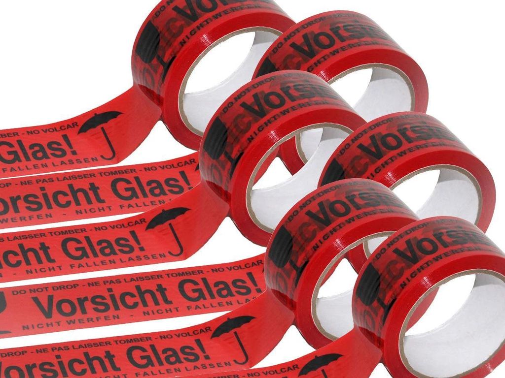 KUSNEZOV Klebeband Paketband Packband VORSICHT GLAS 48 mm x 66 Meter - 12 Rollen