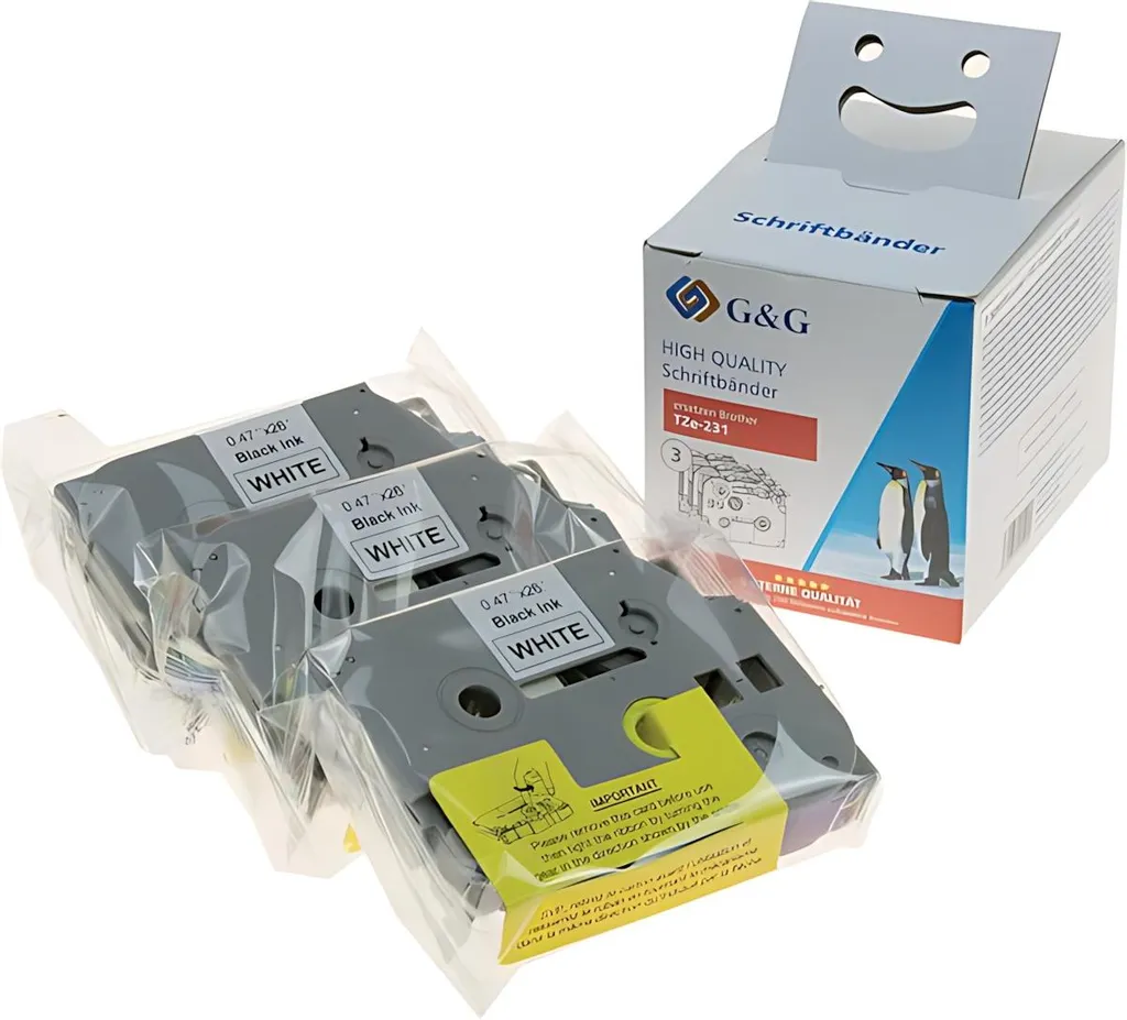 Ruban TZe-231 12mm G&G Pack de 3 : Étiquettes Durables pour Brother P-Touch