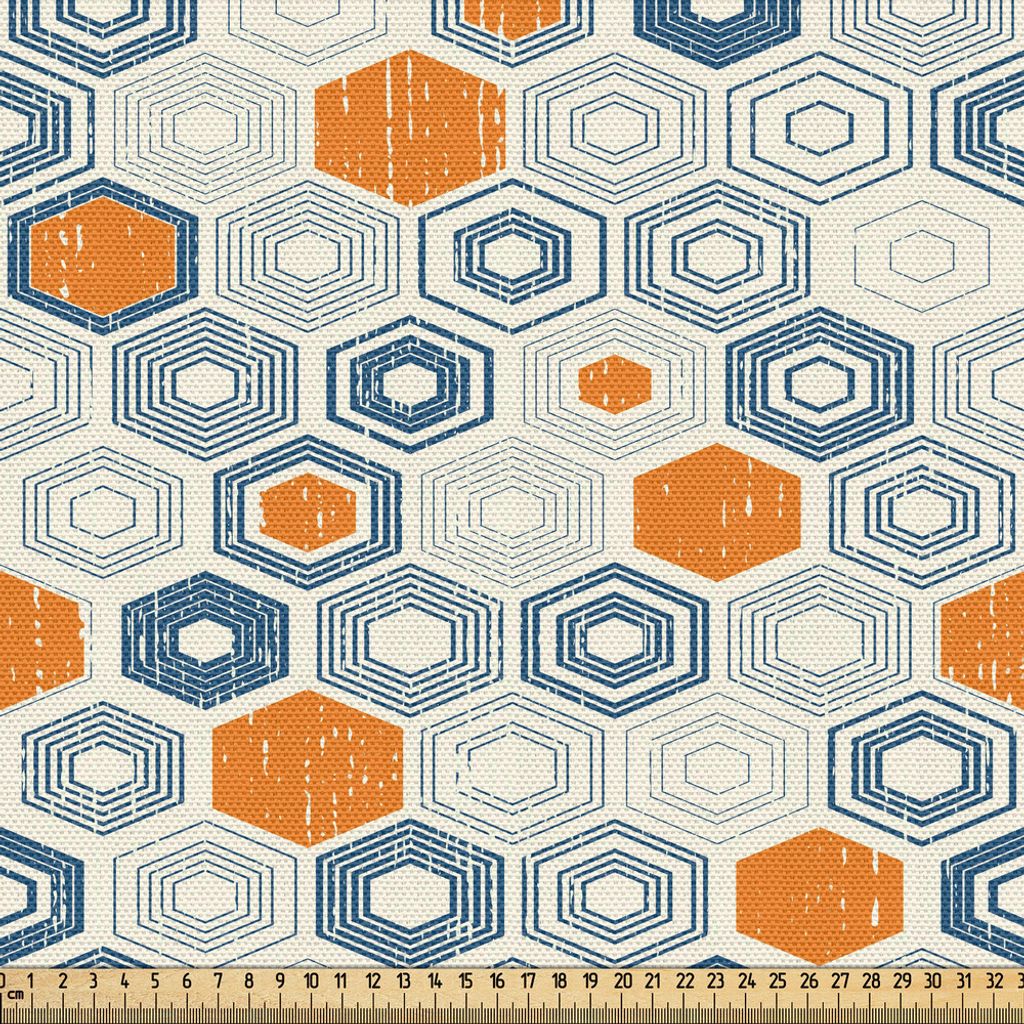 ABAKUHAUS Grunge Gewebe als Meterware, Bullseye-Hexagon-Muster mit getragenem heraus Hintergrund-Design mit blassen Tönen, 2 M (148 x 200 cm), Nav...