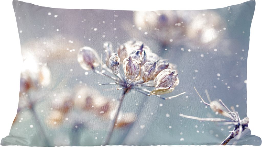 MuchoWow Zierkissen Sofakissen Wohnzimmer Dekokissen 50x30 cm Blumen - Schnee - Eis - Winter - Botanisch - Wohnzimmerdekoration - Polster mit Photo