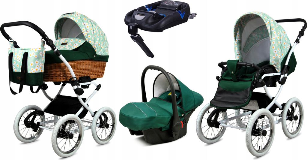 Babylux® Classic White | 4in1 Kinderwagen Set | Green Daisy Produktbild 