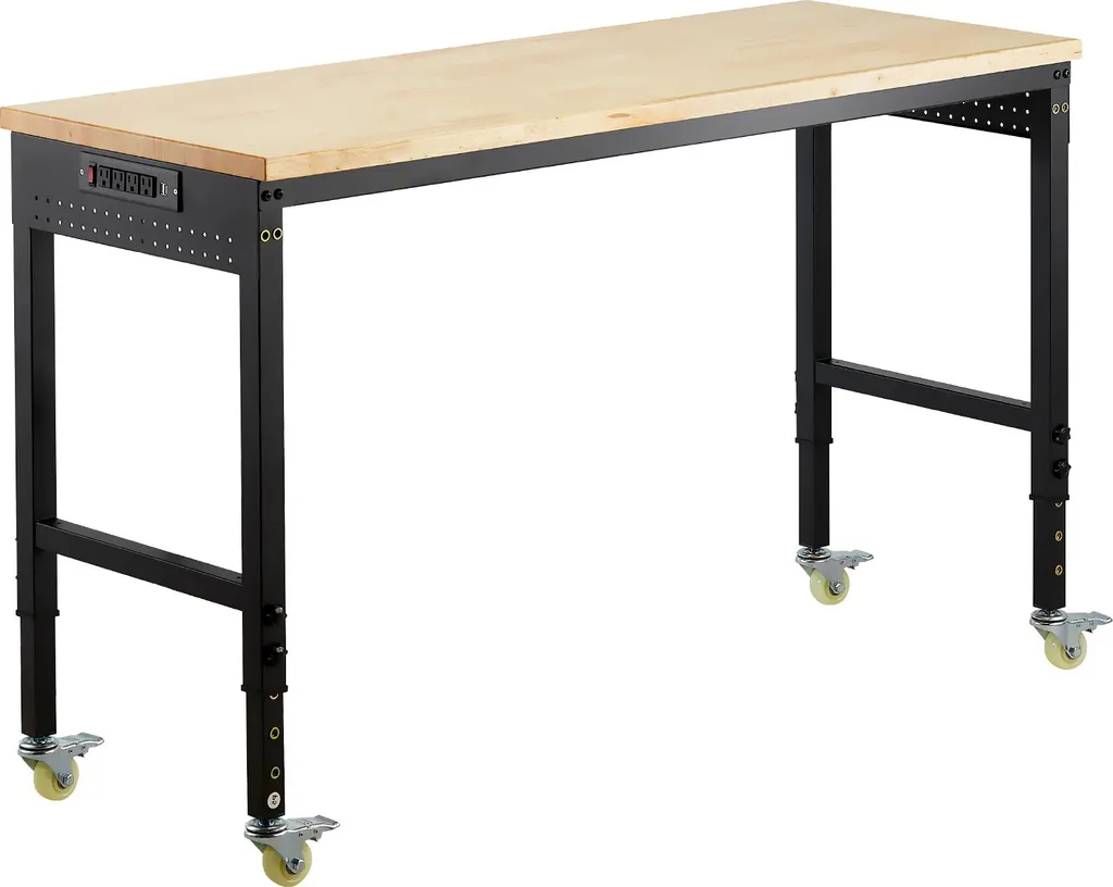 Table de Travail Mobile avec Prise Électrique et Panneau Porte-Outils