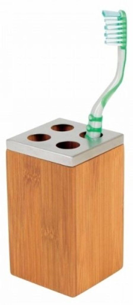 Zahnbürstenhalter aus Bambusholz mit Edelstahldeckel 6,5 x Produktbild 