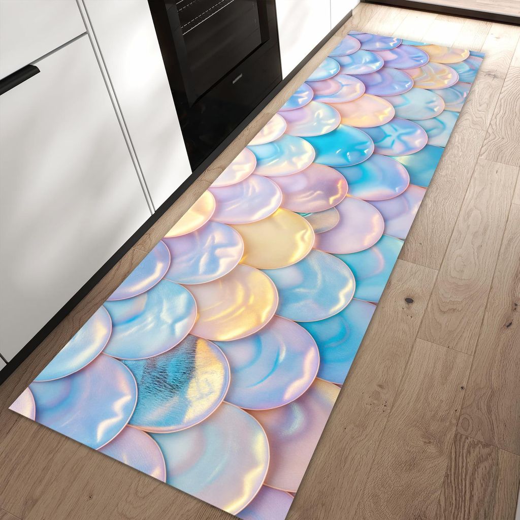 Küchenteppich 60x90cm rutschfest & abwischbar PVC Läufer - Schuppen Mix Pastell